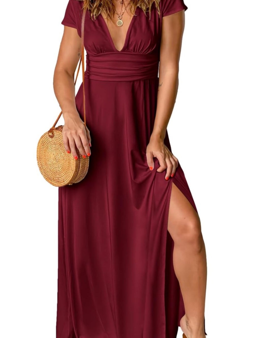 Amazon Women's Burgundy V-Neck Maxi Dress